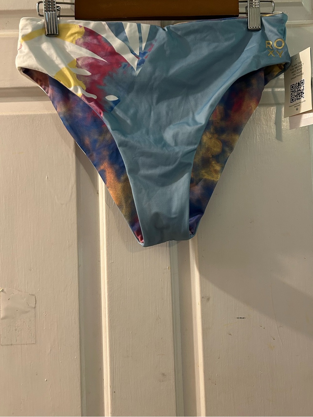 Roxy Light Blue Tie-Dye Bikini Bottoms with Multicolor Accents